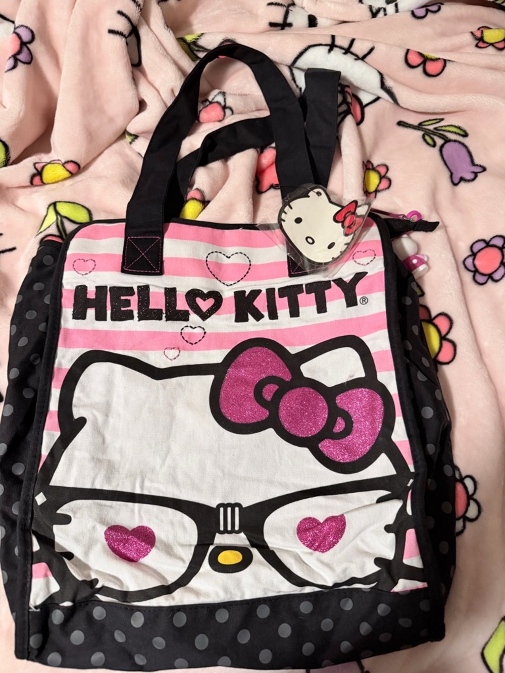 Hello Kitty Pink, White & Black Glitter Tote Bag